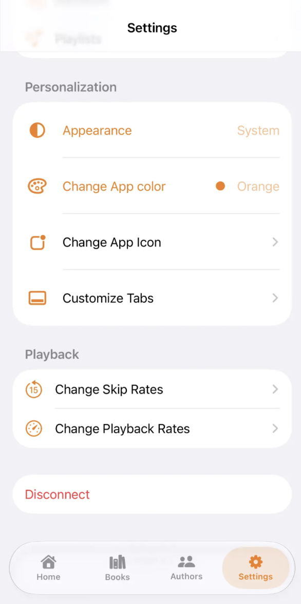 FinBooks Personalization and Playback settings screen